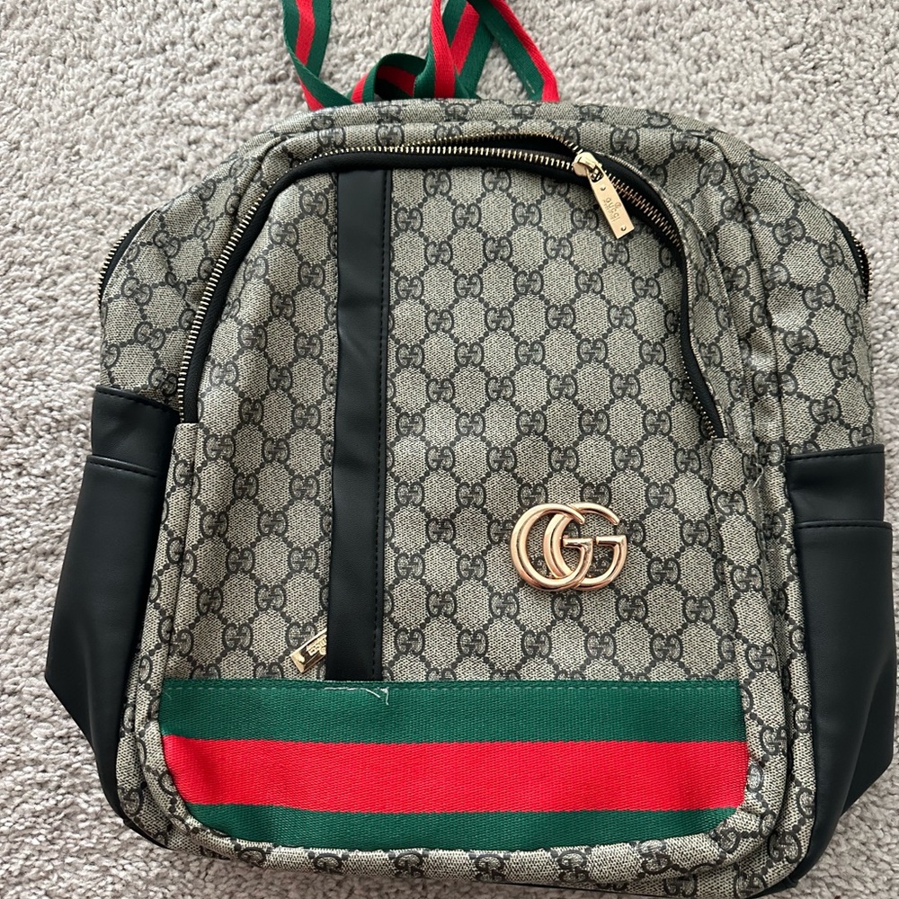GG Canvas Backpack with Red and Green Accents
